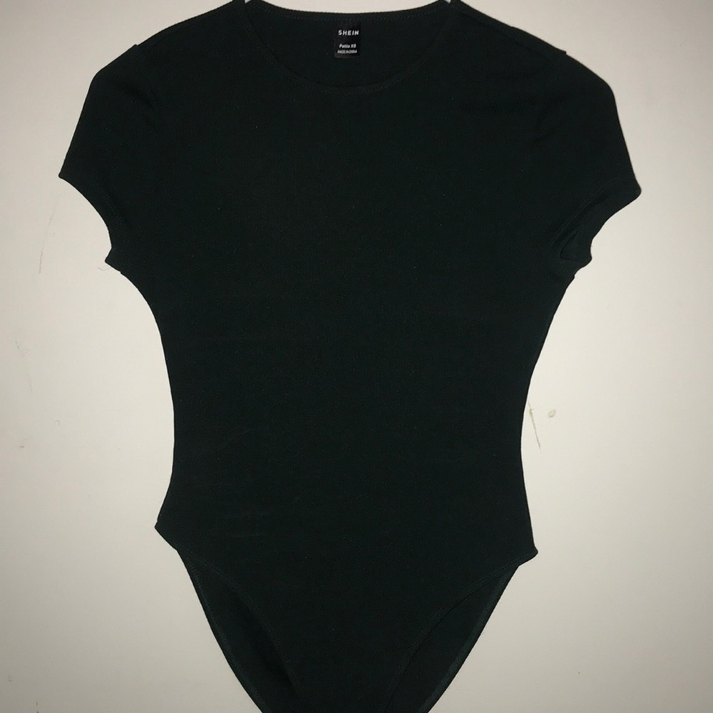 Dark green ribbed knit body suit.